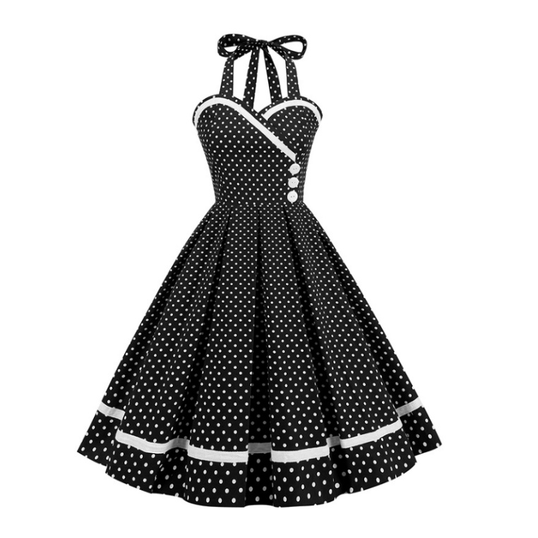Retro 50S Womens Vintage Spliced Halter Sleeveless A-Line Dress Ponchy Dress